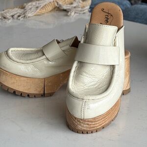 Free People Cream Tan Platform Mules